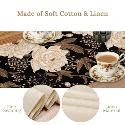 Boho Floral Botanical Table Runner Retro Bohemian Abstract Flower Leaves Black Gothic Table Runner Decoration for Farmhouse Country Home Kitchen Holiday Parties 36X13inch - color: Bohoflower-1, size: L36"x W13"