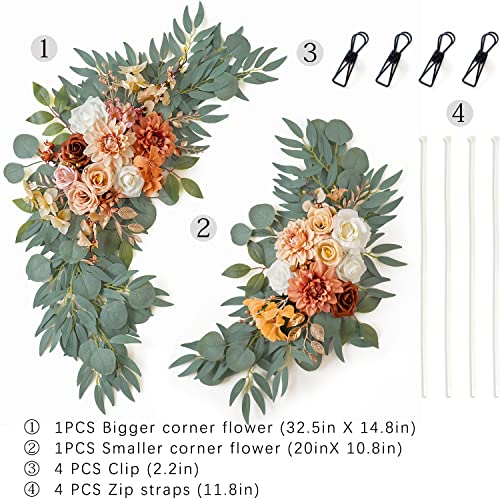 ponatia Wedding Arch Flowers (Pack of 2), Artificial Burnt Orange Flowers for Wedding Welcome Signs Decorations and Arch Flower for Weddings Ceremony Reception (Burnt Orange) - color: Burnt Orange