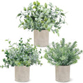 USLAI 3 Pack Fake Plants, 8-Inch Small Potted Eucalyptus Artificial Plants for Home Office Room Shelf Desk Decor