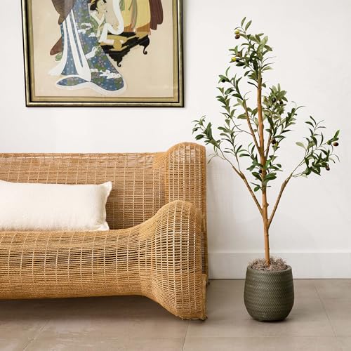 Nearly Natural Olive Tree Artificial Indoor 4FT Tall Silk Faux Olive Tree for Home and Office Decor, Fake Potted Olive Tree with Natural Wood Trunk, Realistic Olive Tree Branches and Lifelike Fruits - size: 4ft