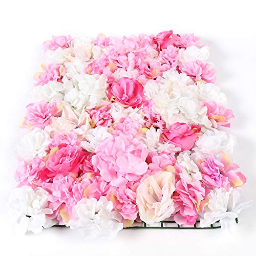 DNYSYSJ Flower Wall 20PCS 23.62" x 15.75" x 0.79" Champagne White & Pink Hydrangea Artificial Flowers Panel Silk Fabric Wall Mat for Garden Patio Wedding Stage Indoor Outdoor Decor - color: Pink and White, size: 20 pieces