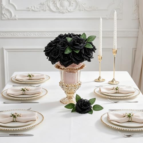 50 Pcs Rose Flower Head, Artificial Flowers Bulk for DIY Crafts, 3in Fake Rose Silk Flower Head wit Stem, Faux Flowers for Decoration, Wedding Home Party Decor Garland Decor (50, Black) - color: Black