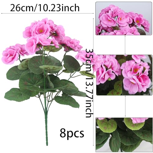 CITYES 8 Pcs Artificial Geraniums Flowers Silk for Outdoors UV Resistant Artificial Geranium Bush Purple Pink Faux Flowers Plant Geraniums for Garden Home Decor Patio Vase Table Centerpiece - color: Purple Pink