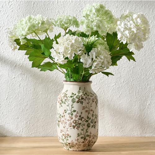 SIDUCAL Ceramic Vintage Pastoral Vase, 8.78 Inch Chinoiserie Floral Vase, Retro Ice Cracked Rustic Farmhouse Vases for Home Decor, Living Room, Bookshelf, Office, Tuscan Decor, Green and Brown Floral - color: 18049-green and Brown Floral