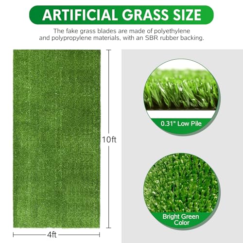 XLX TURF Fake Grass Outdoor Runner Rug - 4FT x 10FT Artificial Grass Carpet Low Pile Turf for Balcony Dogs Kids Playground - Pets Friendly