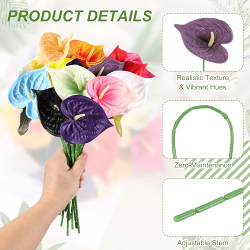 uxcell 4Pcs 11inch Artificial Anthurium Lily Flowers, Permanent Flower Bouquet for Home Arrangements Wedding Festival Decoration Crafts Store Decor Accessories, Light Purple - color: Light Purple