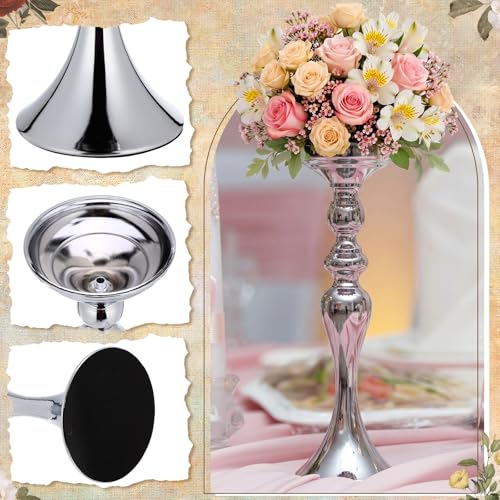 Sadnyy 2 Pcs Sliver Metal Flower Arrangements Stand Tall Wedding Centerpiece Stand Table Decor Flower Vase for Wedding Reception Event Party Dinner Home Decor(15 Inch) - size: 15 Inch