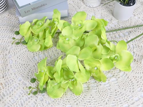 Green Orchids Artificial Flowers 6PCS Silk Orchids 35" Fake Orchid Stems Artificial Orchids That Look Real for Wedding Home Table Centerpieces Decor(Green) - color: Green