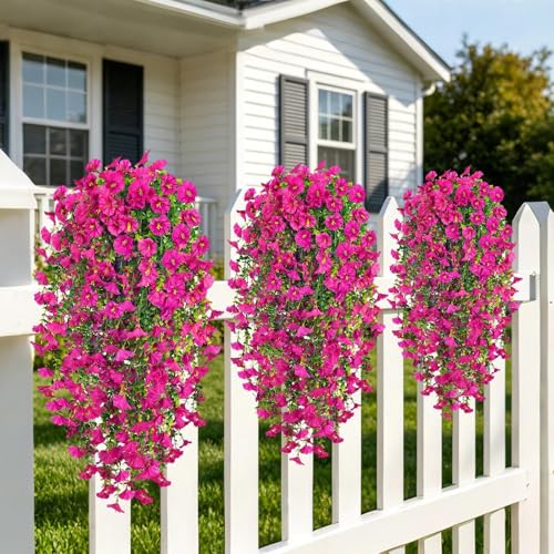 Artificial Hanging Flowers for Outdoors, 4 PCS UV Resistant Morning Glory Flowers with Eucalyptus Leaves, Silk Fake Flower Realistic Faux Plants for Home Patio Porch Garden Decor, Lotus-Color - color: Lotus-color