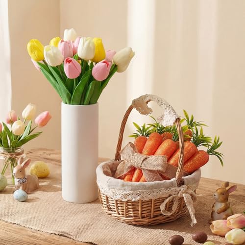 Tigeen 16 Pcs Fake Flowers Tulips 13" Artificial Flower Mother's Gift Day Centerpieces for Tables Decorations for Spring Easter Home Kitchen Wedding Bouquet Bulk
