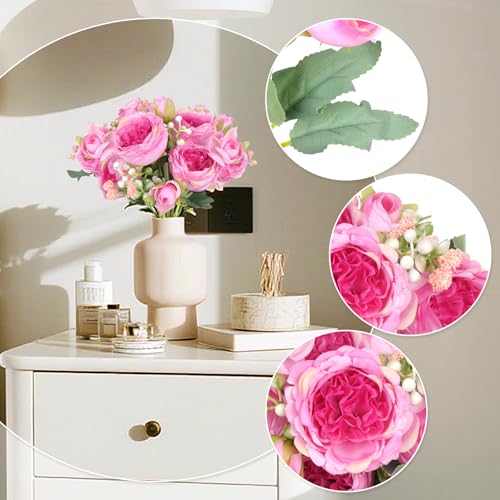 choyaxo 2 Packs Peonies Artificial Flowers Fake Peonies Bouquet for Home Decor Wedding Party Plastic Flower Bulk for Vase Centerpiece Table (Pink) - color: Pink