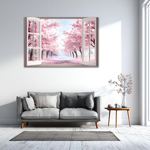 AMAZING WALL Cherry Blossom Pathway Peel and Stick 3D Fake Window Stickers,Removable Tree Wall Decals Murals for Home Decor,24x36in/2PCS - color: Cherry Blossom Pathway, size: 24x36"/2pcs