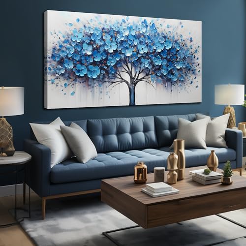 Blue Tree Wall Art for Office Large Picture for Living Room Bedroom Dining Room Decor Ready to Hang 29 x 58 Inch - color: Blue, size: 58"L x 29"W
