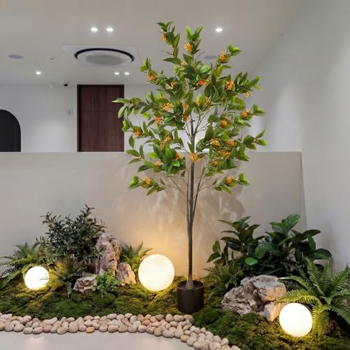 Daifunli 5ft Artificial Flower Tree Indoor Faux Osmanthus Tree Realistic Osmanthus Plants in Pot with Orange Flowers Lifelike Fake Floor Plant for Indoor Outdoor Home Living Room Office Wedding - style: Osmanthus Tree