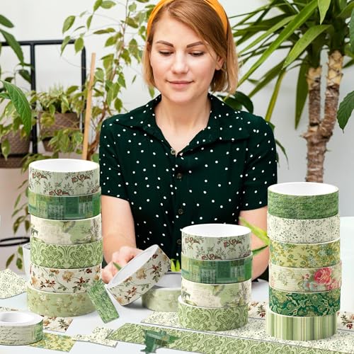 12 Rolls William Morris Floral Washi Tape Set, Retro Garden Damask Butterfly Patchwork Stripe Pattern Decorative Masking Tapes for DIY Art Craft,Scrapbook,Journaling,Planner,Gift Wrapping,Card Making