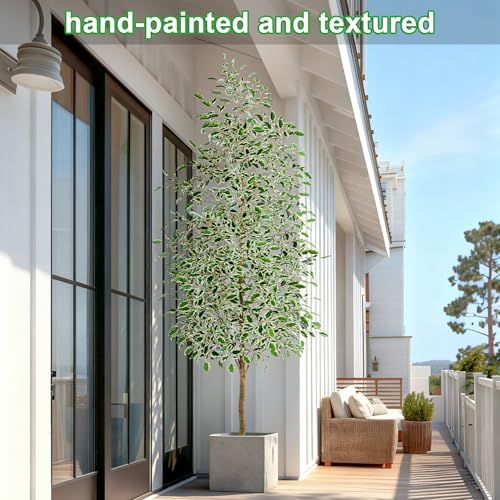 Bailikang 8FT Artificial Ficus Trees Indoor Faux Trees Indoor Fake Floor Plants Tall Artificial Tree with White Pot Faux Tree Fake Indoor Tree Silk Plants Artificial Trees for Home Decor Indoor - color: White Leaf With White Pot, size: 8ft