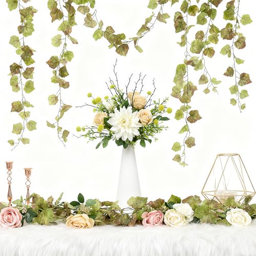 6.56ft 3pcs Artificial Grape Leaf Garland, Autumn Artificial Fake Grapes Vines, Hanging Plant Grape Vines Decor for Home Wedding Party, Garland Decoration, Photo Wall Display - color: Green and Yellow-3pcs (No Grapes)