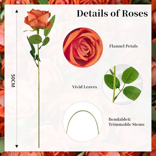 10 PCS Artificial Roses with Long Stems Silk Flowers Realistic Foam Flowers Fake Roses for Valentine's Day Autumn Fall Decor Halloween(Orange) - color: Orange