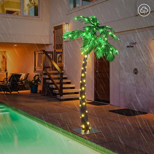 Lightshare 5FT 96L Solar Gorgeous Palm Tree Artificial Lighted Palm Tree, 56LED Lights, Decoration for Office, Home, Party, Christmas, Nativity, Outside Patio - size: 5ft 1in