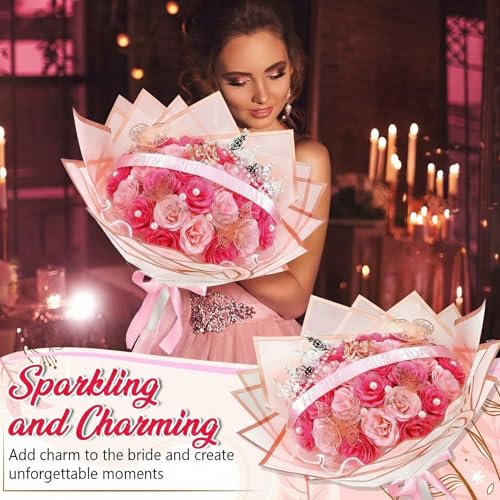 Thiccywoov 36 Pcs Glitter Roses Bouquet Graduation Artificial Rose DIY Flower Bouquet Kit Flower Wrapping Paper 3D Butterflies Crowns for Mom Mother Teacher Birthday (Light Pink,Dark Pink) - color: Light Pink,dark Pink