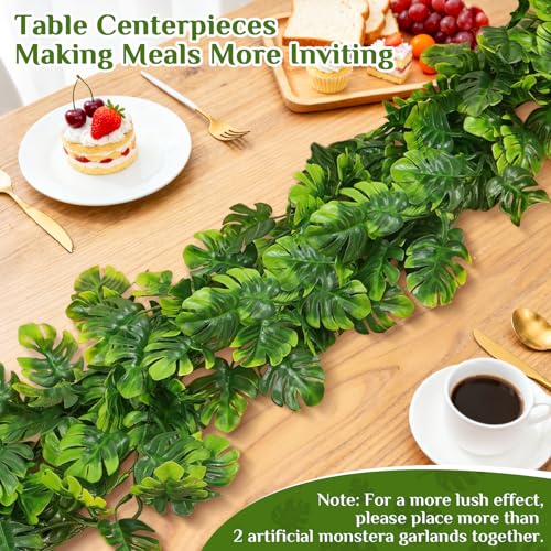 RAINFLOW 4PCS Faux Greenery Leaf Garland - 5.9Ft Artificial Monstera Leaves Vines, Tropical Palm Leaves Ivy Vine Monstera Garland for Table Wall Stairs Porch Wedding Hawaiian Jungle Themed Party Decro - size: 5.9Ft