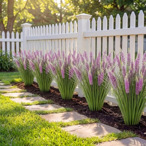 Jexine 10 Pcs Artificial Lavender Flowers 31.5" Tall Faux Lavender Stems with 3 Flower Heads Each, UV Resistant Purple Outdoor Plants Grass for Planter Filler, Porch Garden, Wedding, Home Decor - color: Purple, size: Lavender