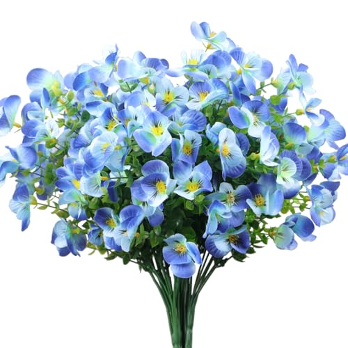 6 Bundles Artificial Orchid Flowers, Fake Artificial Greenery UV Resistant No Fade Faux Plastic Flower for Wedding Bridal Bouquet Indoor Outdoor Home Garden Kitchen Office Table Vase(Blue) - color: Blue