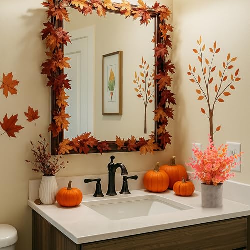 Coferset 2 Pack Fall Small Fake Plants Eucalyptus Potted Artificial Plants Fall Decorations for Home Shelf Office Bathroom Desk Farmhouse Room Coffee Table Decor Fall Decor (Fall Orange) - color: Orange-small