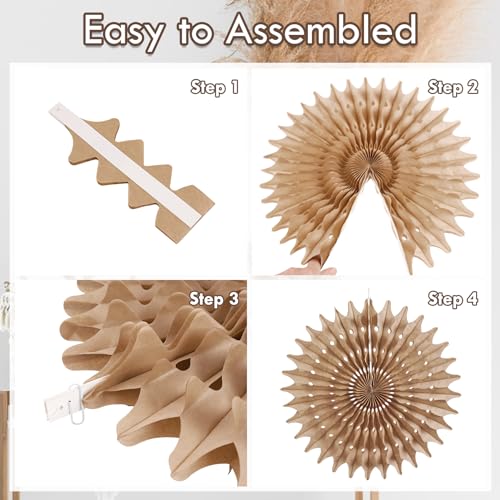 PAPER JAZZ 11 Pcs Brown Party Decorations Neutral Party Decorations Boho Themed Decoration for Western Party Honeycomb Paper Fans Rustic Baby Shower Birthday Wedding Graduation Party Supplies - color: Beige Braun