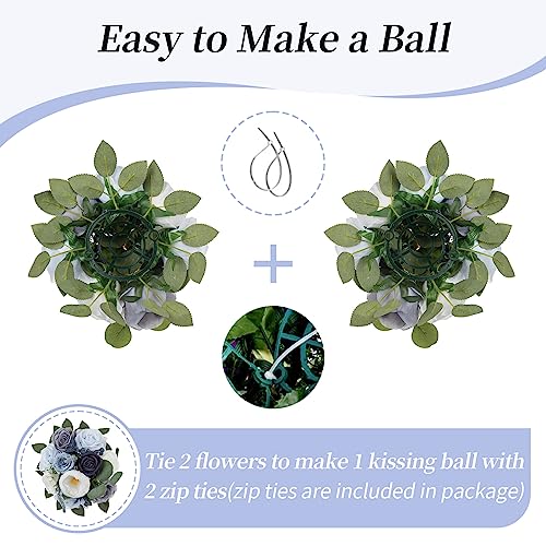 BLOSMON Artificial Flowers Ball Wedding Centerpieces 10 Pcs Dusty Blue Rose Artificial Flower Center Pieces Decoration for Table Silk Kissing Ball Floral Bouquet Arrangements Home Party DIY Decor - color: Dusty Blue