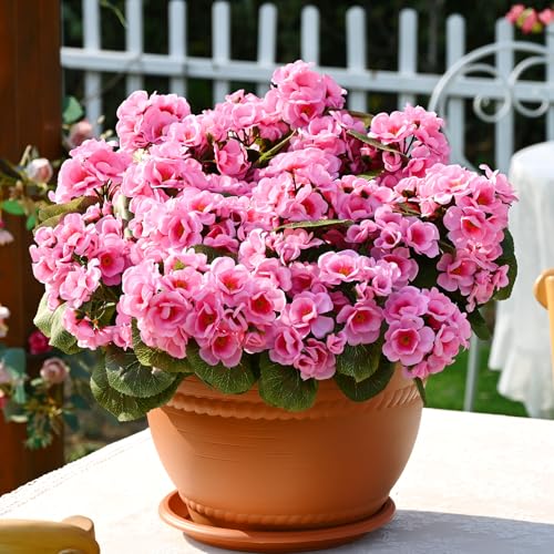 Waipfaru 6 Pcs Artificial Fake Flowers for Outdoors, Silk Geraniums Pink Flower, UV Resistant Outdoor Faux Plants for Garden Porch Planter Patio Balcony Yard Indoor Home Decoration(6, Pink) - color: Pink, size: 6 PCS