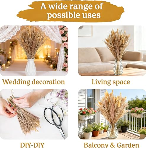 100 Pcs Pampas Grass Boho Decor, 17" Dried Flowers Bouquet for Vase, Crafts, Bohemian Wall Art, Western Home, Living Room, Bedroom, Fall Wedding Table & Rustic Farmhouse