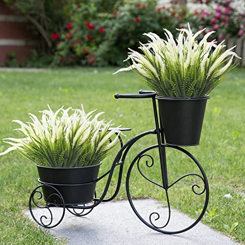 Grunyia 10 Bundles Artificial Plants Outdoor Fake Grass with Flowers UV Resistant Greenery Garden Porch Window Box Decorating (White) - color: White