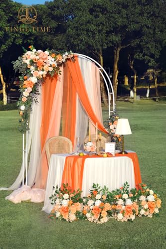 TINGE TIME Wedding Arch Flowers Kit - Deluxe 5pcs Artificial Floral Swag with 3 Sheer Drapes, Realistic Silk Flower Arrangements for Wedding Ceremony Arbor Backdrop Reception Party Home Decor - color: Coral Pink & Champagne