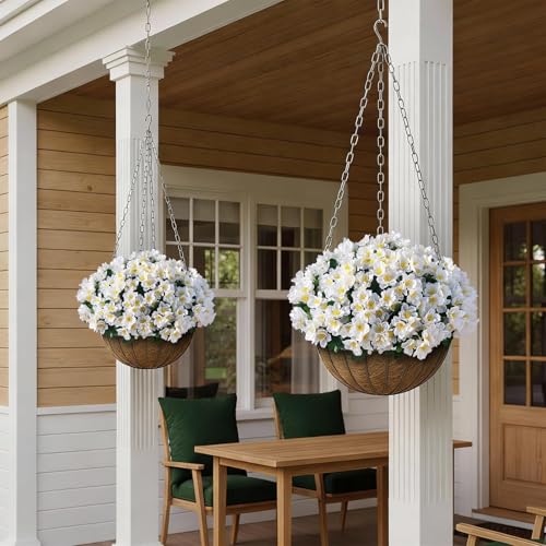 Juxdp 8 Bundles Artificial Camellia, Fake Silk Bouquet Flowers(White) | Full＆Vibrant, Fade-resistant, UV-resistant＆Waterproof, for Front Door/Garden/Farmhouse/Outdoor/Home/Spring/Summer Decor - color: White