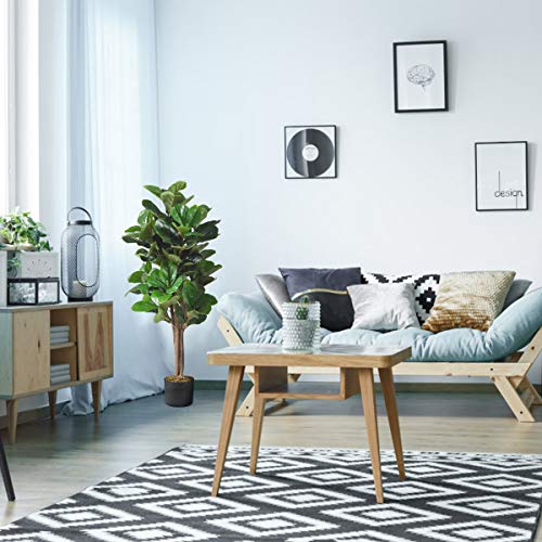 Goplus Fake Fiddle Leaf Fig Tree, 4FT Tall Artificial Tree Greenery Plants in Pots, Decorative Faux Trees for Indoor Home Office - size: 4ft