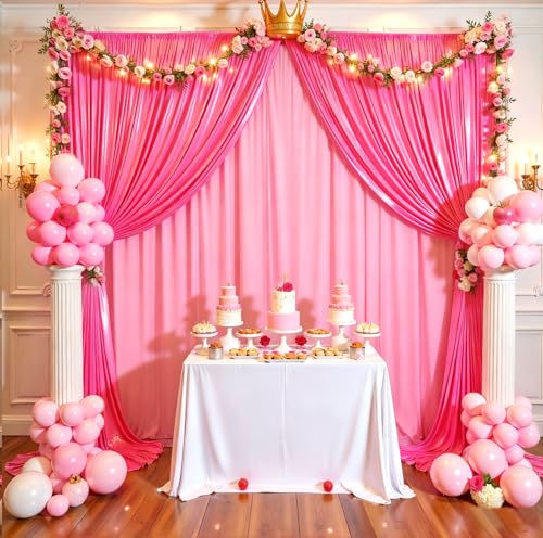 30ftx10ft Hot Pink Sequin Backdrop Curtain for Parties, Wrinkle Free Thick Glitter Sparkle Photo Backdrop Drapes 6 Panels 5x10FT Shimmer Back Drop Cloth for Wedding Birthday Photography Background - color: Hot Pink, size: 5'W×10'H _6 Panels