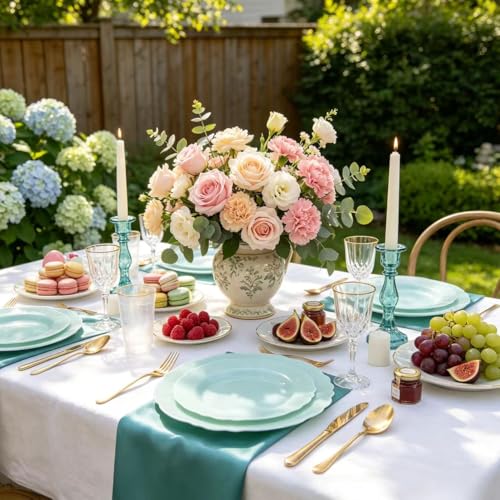 WDF 60pcs Mint Green Plastic Plates - Baroque Dinner Plates Including 30 Green Plates Disposable10.25inch, 30 Dessert Plates 7.5inch for Upscale Wedding/Party/Picnic/Spring - color: Mint Green, size: 60PCS