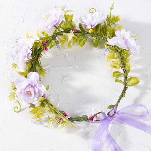 Purple Flower Crown Headband, Artificial Rose Daisy Floral Headpiece, Fairy Boho Bridal Flower Crown for Women Girls Maternity Renaissance Weeding Festivals Birthday Hair Accessories - color: Rose Daisy Purple