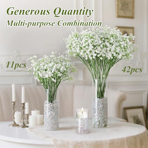 DomeStar Artificial Baby’s Breath Flowers – 42 PCS White Fake Gypsophila for Wedding Centerpieces, Home Decoration, DIY Crafts, Bridal Shower, Party Decor & Gifts