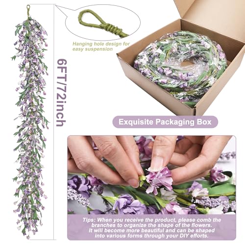 Artgar Flower Garland 6Ft Spring/Summer Garlands Floral Garland for Mantle All Year Round Paper Garlands Decor for Indoor Outdoor Home Wedding Arch Porch Stair Backdrop Year Round Decor (Purple) - color: Purple (6ft)