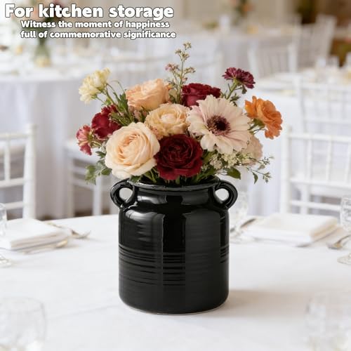 Ceramic Rustic Distressed Black Flower Vase for Centerpieces, Kitchen, Office or Living Room (5.9''x6.3”) - color: Black, size: 5.9''x 6.3”