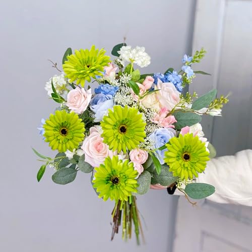 20 Pcs Fake Silk Gerbera Daisy Artificial Flowers with Stems Faux Daisies Flower Bulk for DIY Art Crafts Home Wedding Party Vase Centerpieces Tables Garland Wreath Decoration (Green) - color: Green