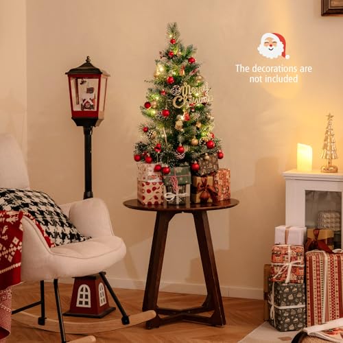 GOFLAME 3FT Prelit Artificial Entrance Christmas Tree, Indoor Outdoor Potted Xmas Tree with 20 LED Lights, Flocked Pine Needles, Eucalyptus Leaves, Red Berries, Pine Cones, 8 Light Modes, Timer - color: Green