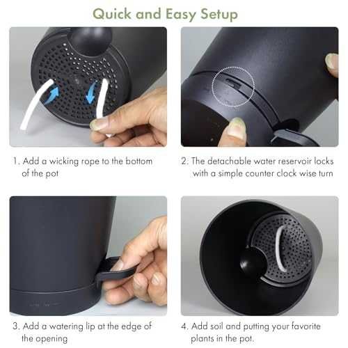 WSMKSZ 7/6.5/6/5.5/5/4 inch Self Watering Pots for Indoor Outdoor Plants, 6 Pack Plastic Flower Planters with Drainage Holes and Removable Saucers, Plant Pots with Wicking Rope, Modern Decor, Black - color: Black, size: 7+6.5+6+5.5+5+4inch 6pcs