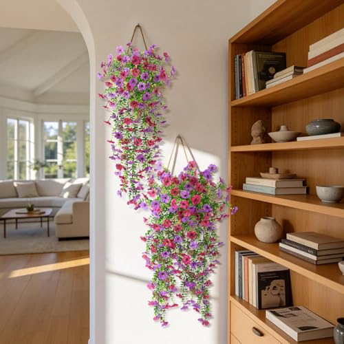 ZFProcess Artificial Hanging Flowers Plants for Outdoor Spring Summer Decoration, 2PCS Faux Silk Daisy UV Resistant Look Real for Outside Home Indoor Planter Porch Garden Yard Decor(Light Purple Red) - color: A Light Purple Red