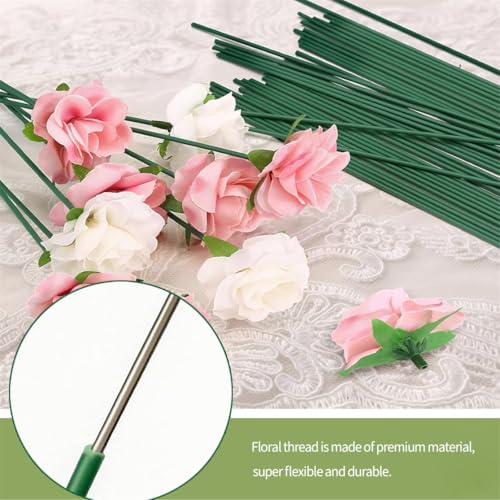 Floral Stem Wire 100 Pcs Florist Wire Stems 14 Gauge Flower Stems Crafts Wire for DIY Flower Artificial Arrangements Wreath Making Supplies 16 Inch