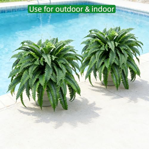 2 Pcs 53" Large Artificial Boston Fern For Outdoor,100 Leaves Each Full & Lifelike Fake Fern Plants For Outside,UV Resistant Faux Fern For Hanging Planters, Porch, Patio Poolside Indoor Outdoor Decor - size: 2PACK 53INCH