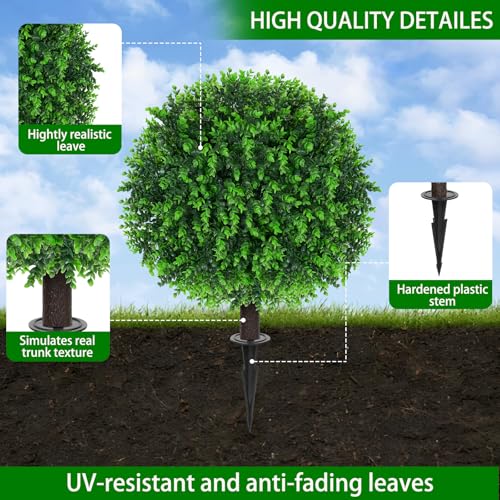 Yangrass Artificial Eucalyptus Topiary Ball Trees with Ground Spike, Set of 2 UV Resistant Artificial Shrubs, Fake Evergreen Artificial Plant Bushes for Indoor Outdoor Front Porch Garden - color: Eucalyptus
