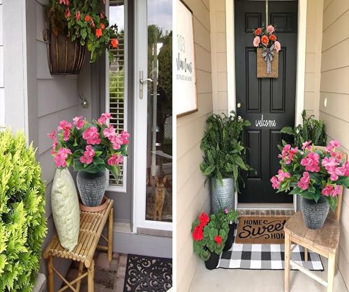FERIAL Artificial Impatiens Bouquet Faux Impatiens Bushes Rosered for Outdoors Pot Hanging Basket Porch Patio Lawn Garden Wedding Decoration - color: Rose Red